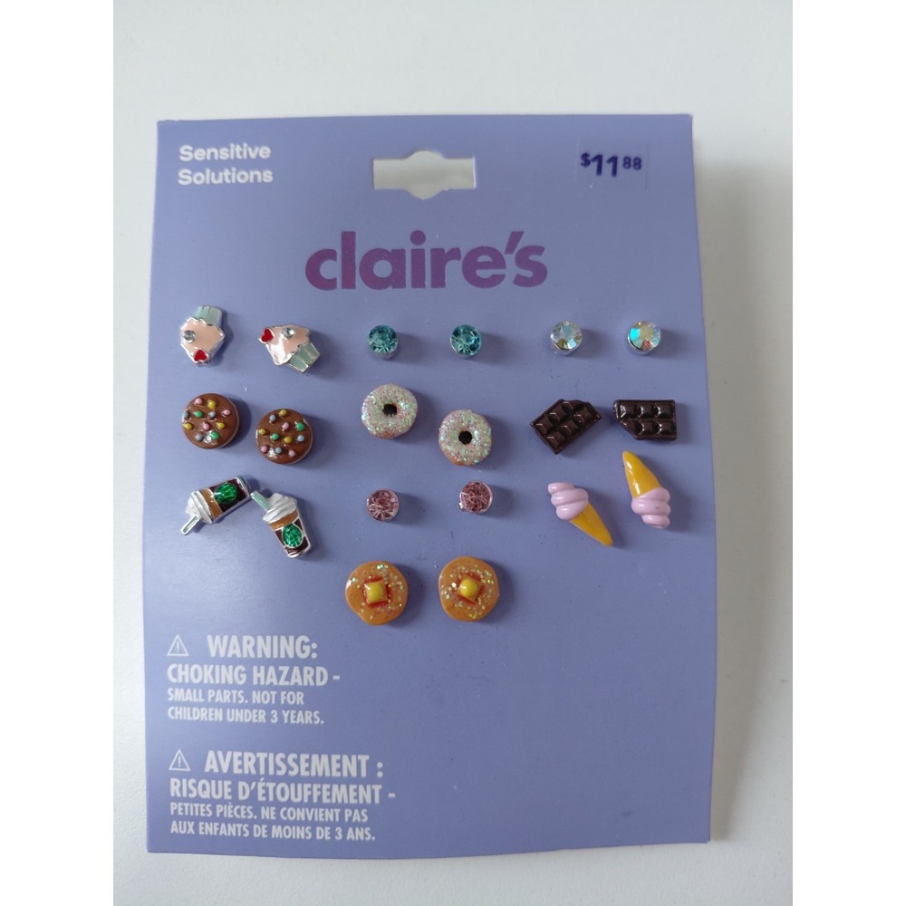 Claire's Sensitive Solutions 10 Pair Fun Snacks Stud Earrings, NWT